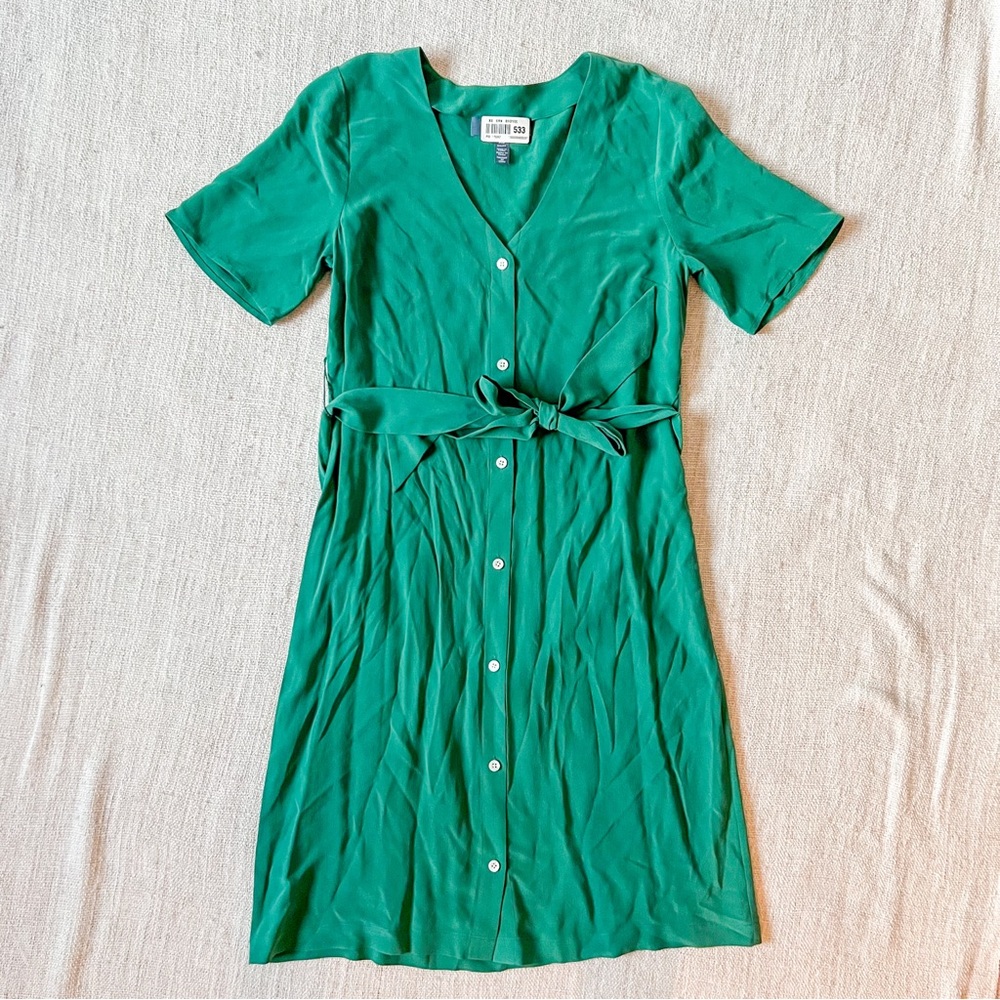 Emerald Green Short Sleeve Button Dress